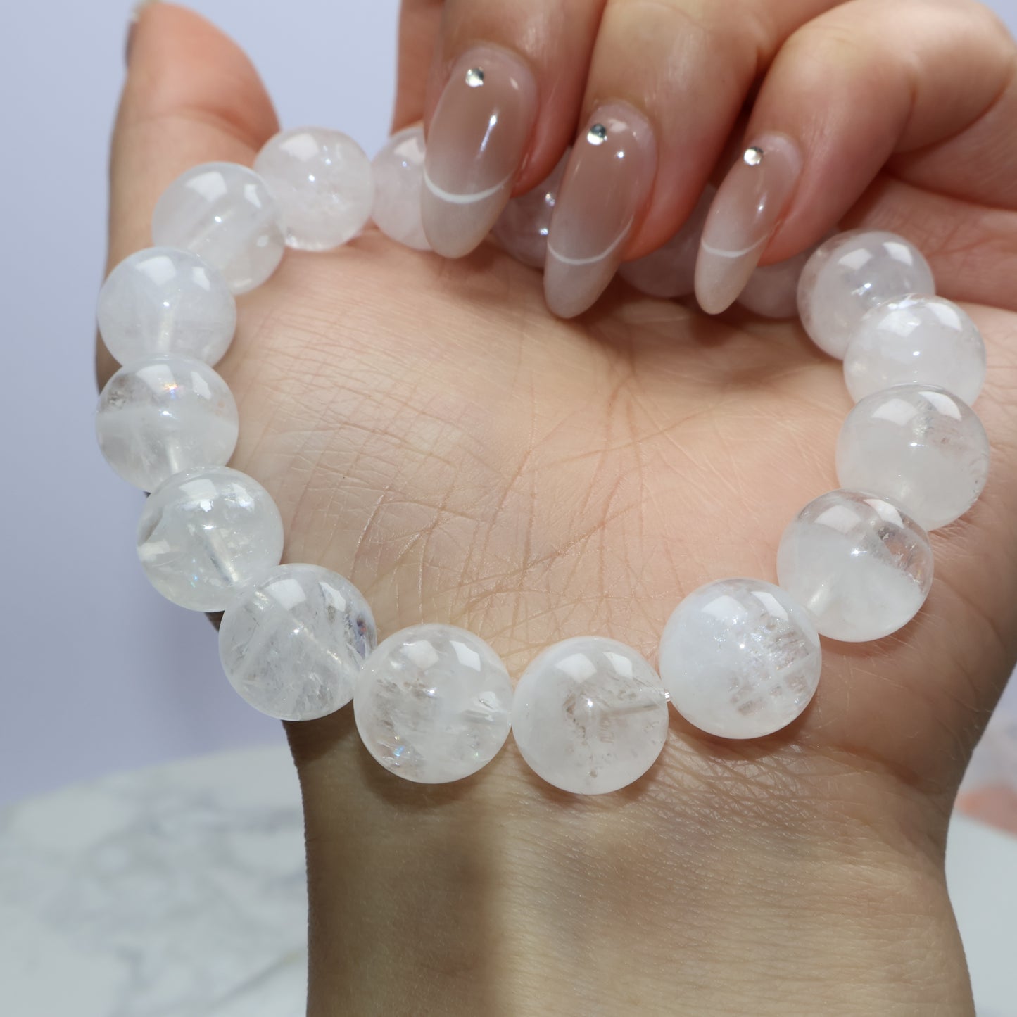 Clarity Veil White Phantom Quartz Bracelet 白幽靈水晶手串 – 11.7–12.2mm（Brazil 巴西）