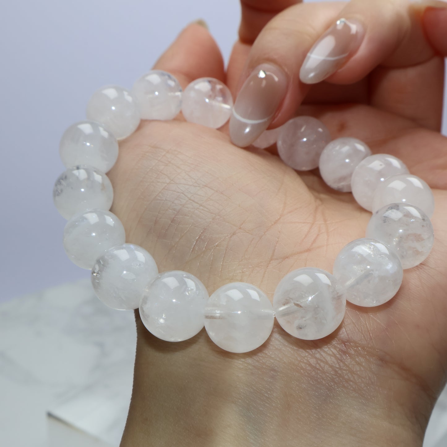 Clarity Veil White Phantom Quartz Bracelet 白幽靈水晶手串 – 11.7–12.2mm（Brazil 巴西）