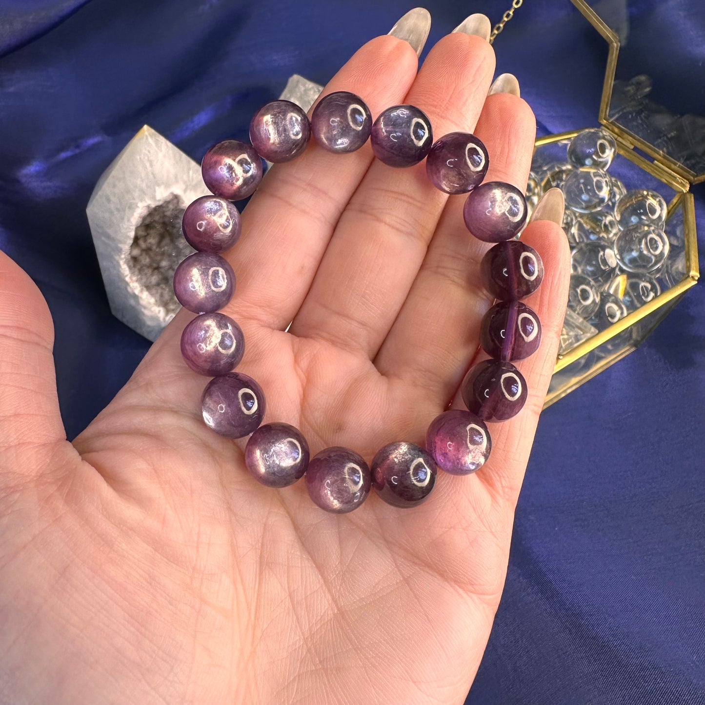 Natural Lepidolite Bracelet – 11mm Calming Purple Mica Crystal for Emotional Balance