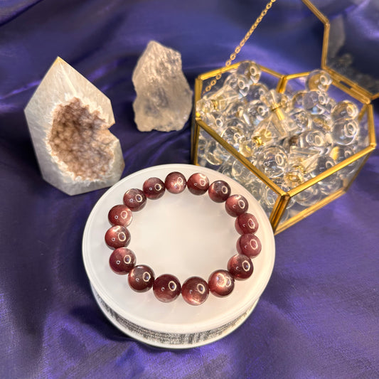 Natural Lepidolite Bracelet – 13mm Calming Purple Mica Crystal for Emotional Balance