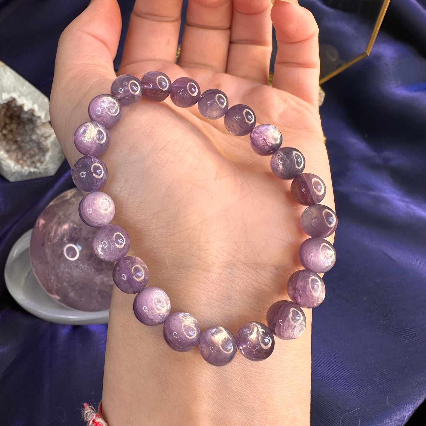 Natural Lepidolite Bracelet – 8mm Calming Purple Mica Crystal for Emotional Balance