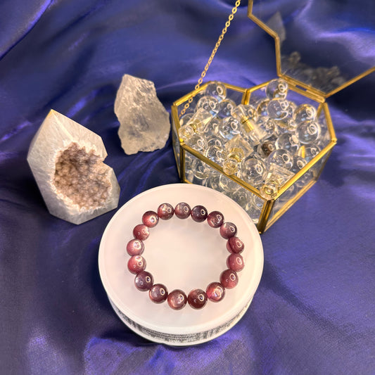Natural Lepidolite Bracelet – 11mm Calming Purple Mica Crystal for Emotional Balance