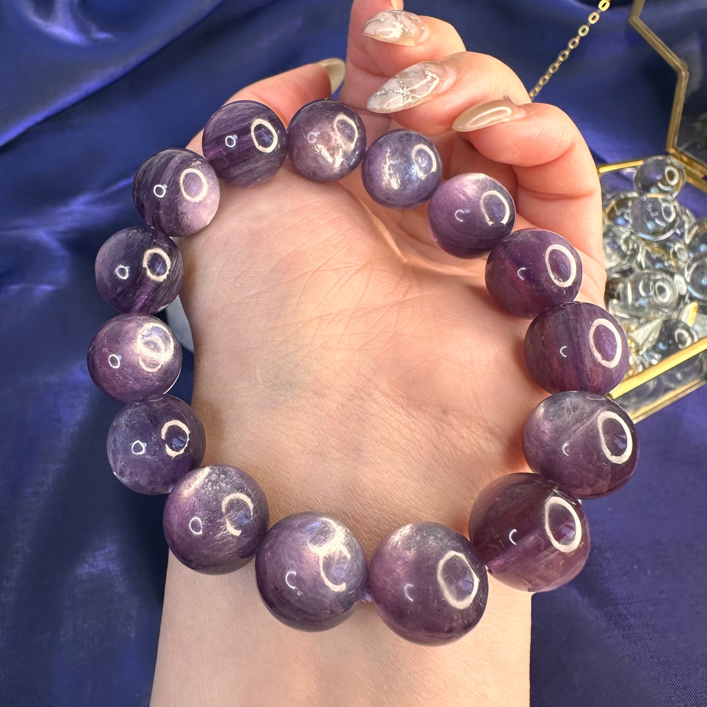 Natural Lepidolite Bracelet – 14mm Calming Purple Mica Crystal for Emotional Balance