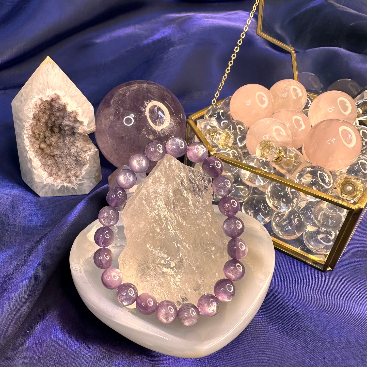 Natural Lepidolite Bracelet – 8mm Calming Purple Mica Crystal for Emotional Balance