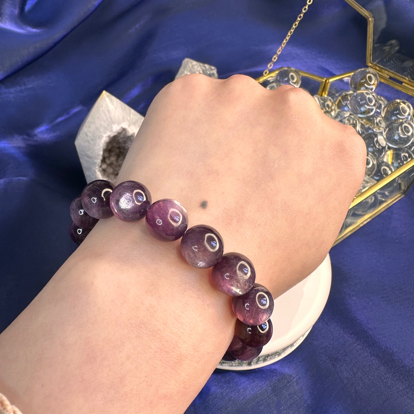 Natural Lepidolite Bracelet – 11mm Calming Purple Mica Crystal for Emotional Balance