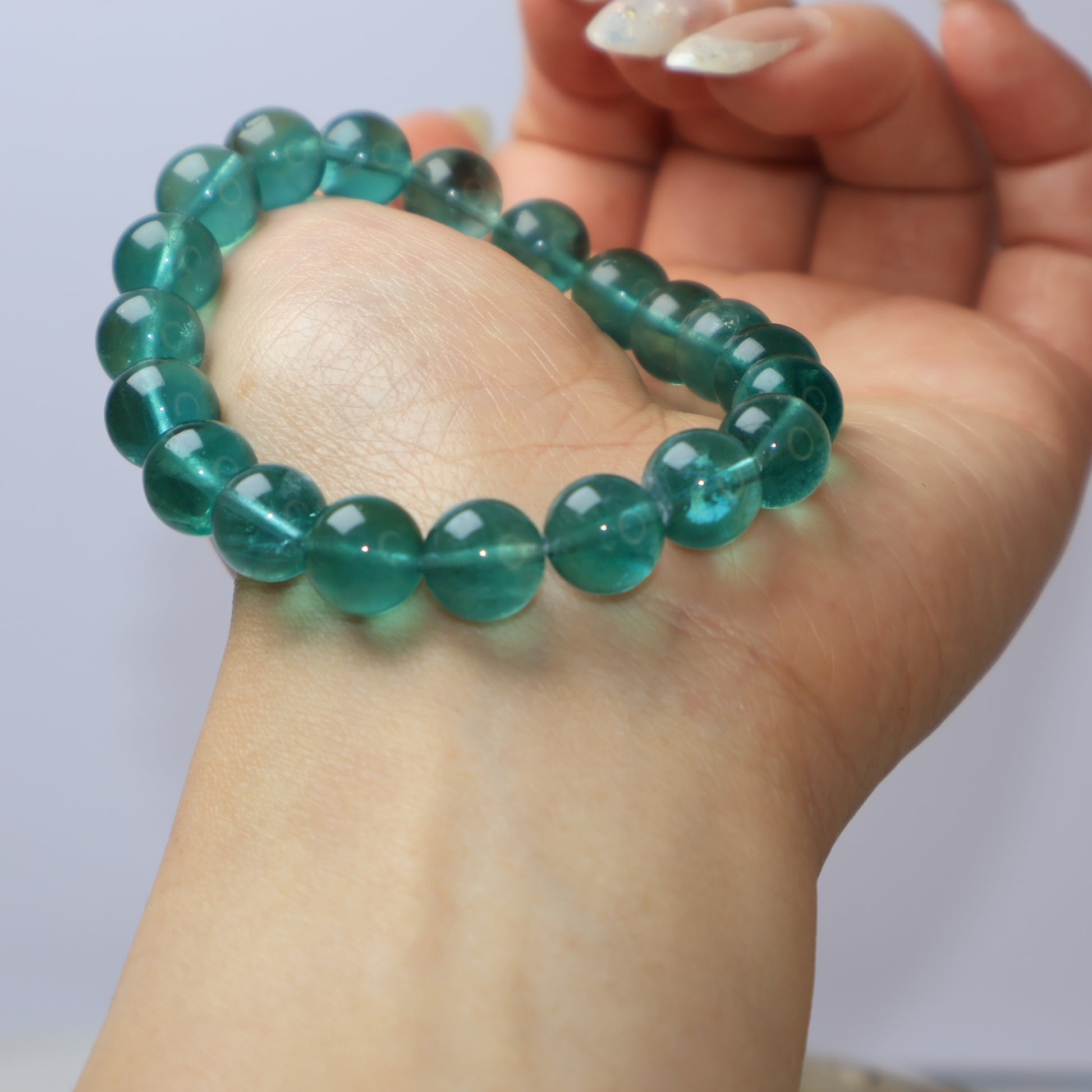 Natural Green Fluorite Bracelet Beads Close-up