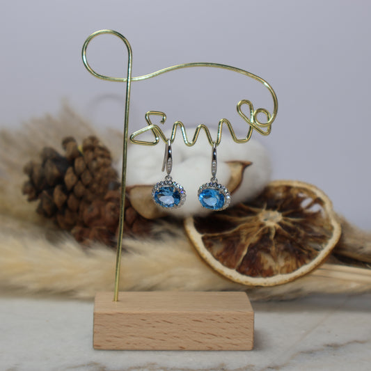 7×9mm Natural Blue Topaz Earrings in S925 Sterling Silver Display