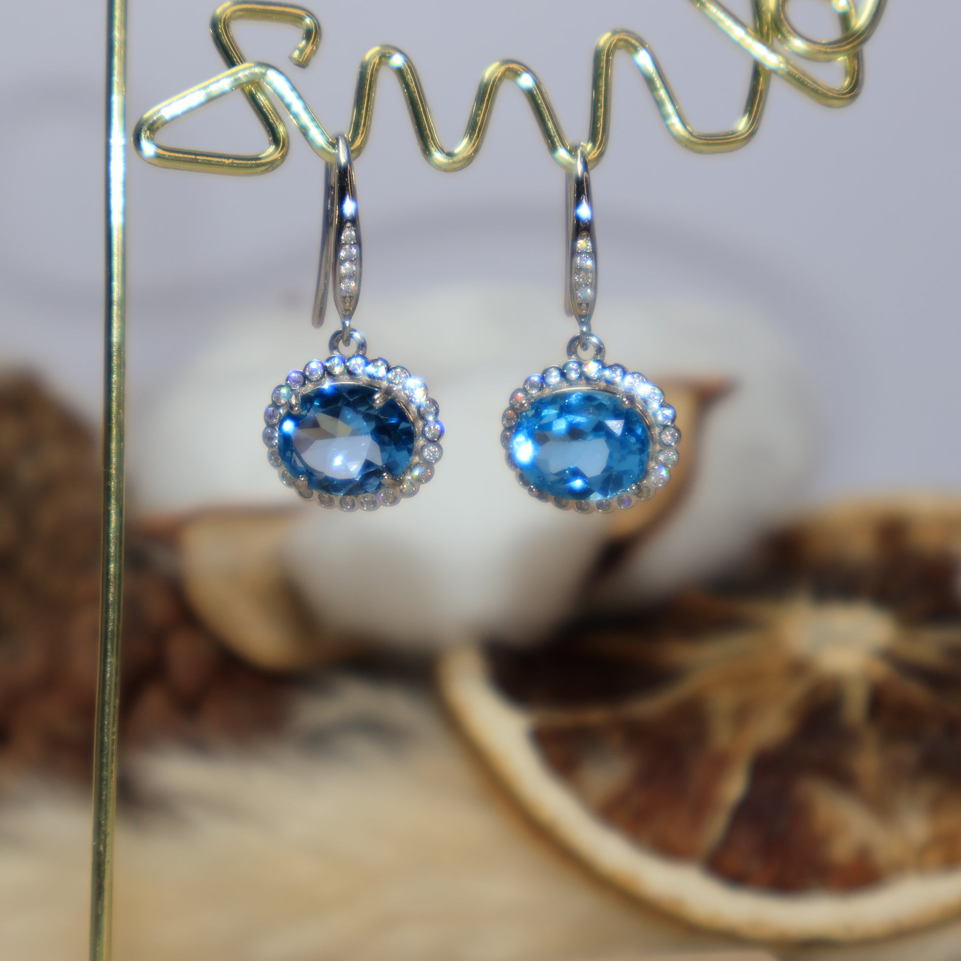 Natural Blue Topaz Gemstone Detail Earrings
