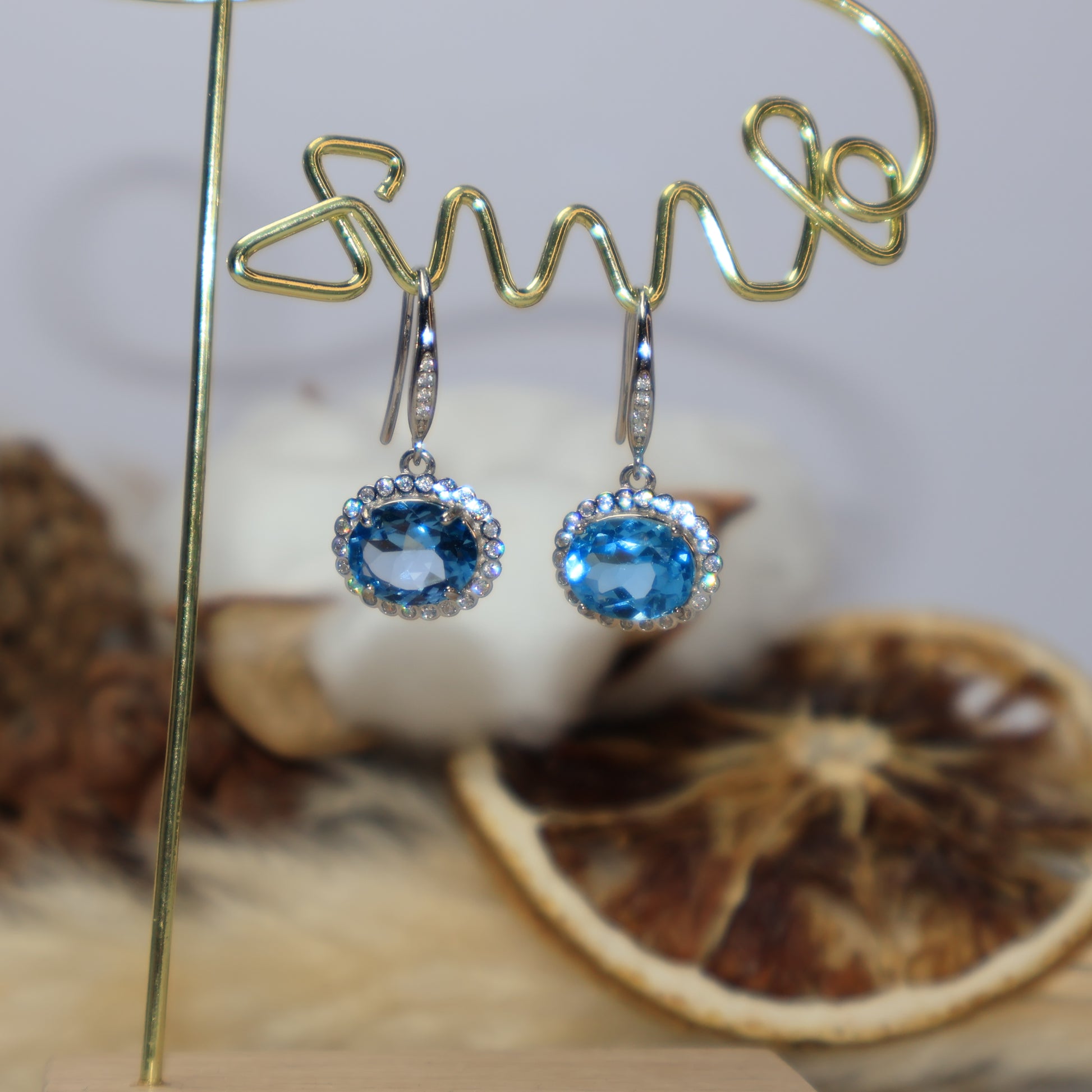 Front View of Blue Topaz Sterling Silver Earrings