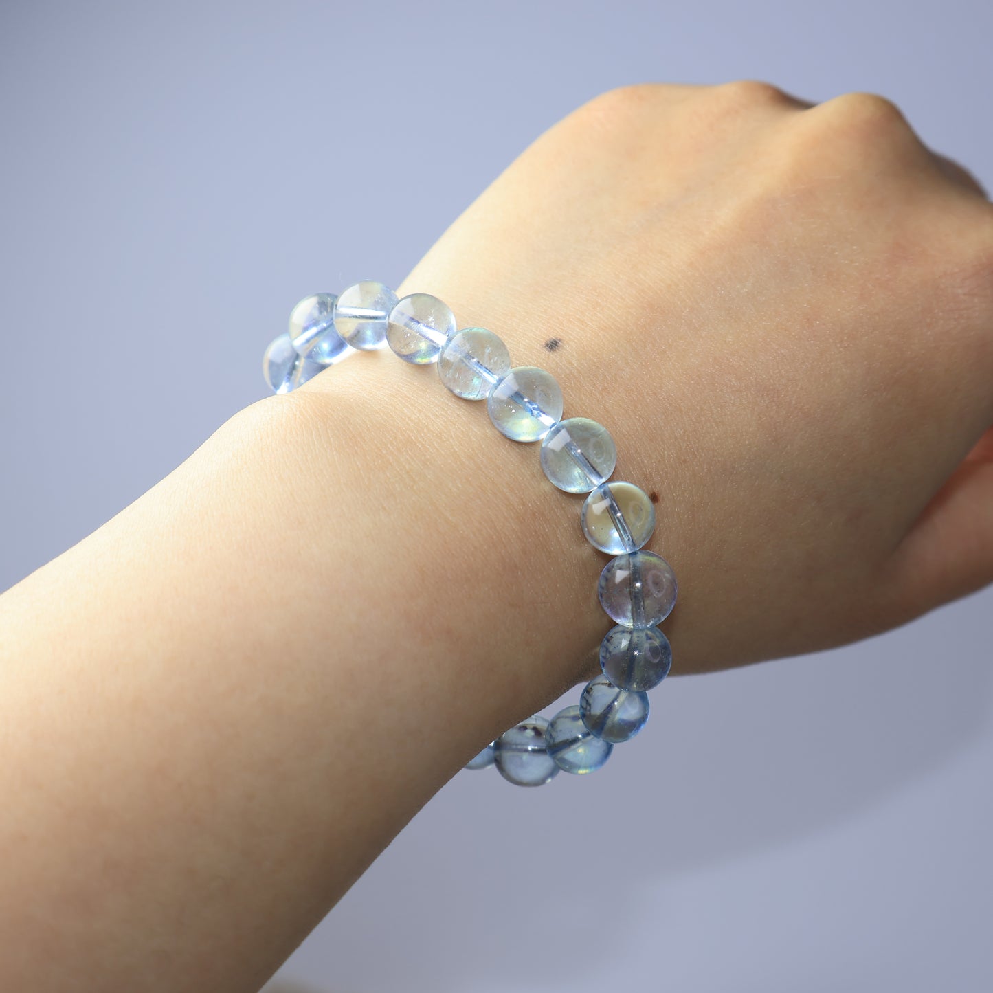 Natural Aquamarine bracelet worn on wrist front view