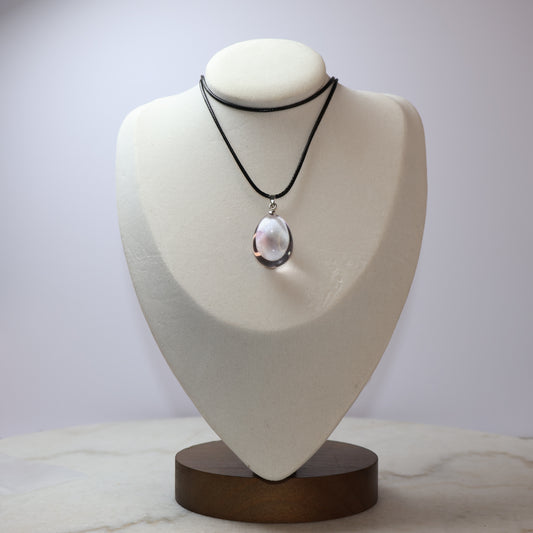     Natural Amethyst teardrop pendant on necklace display