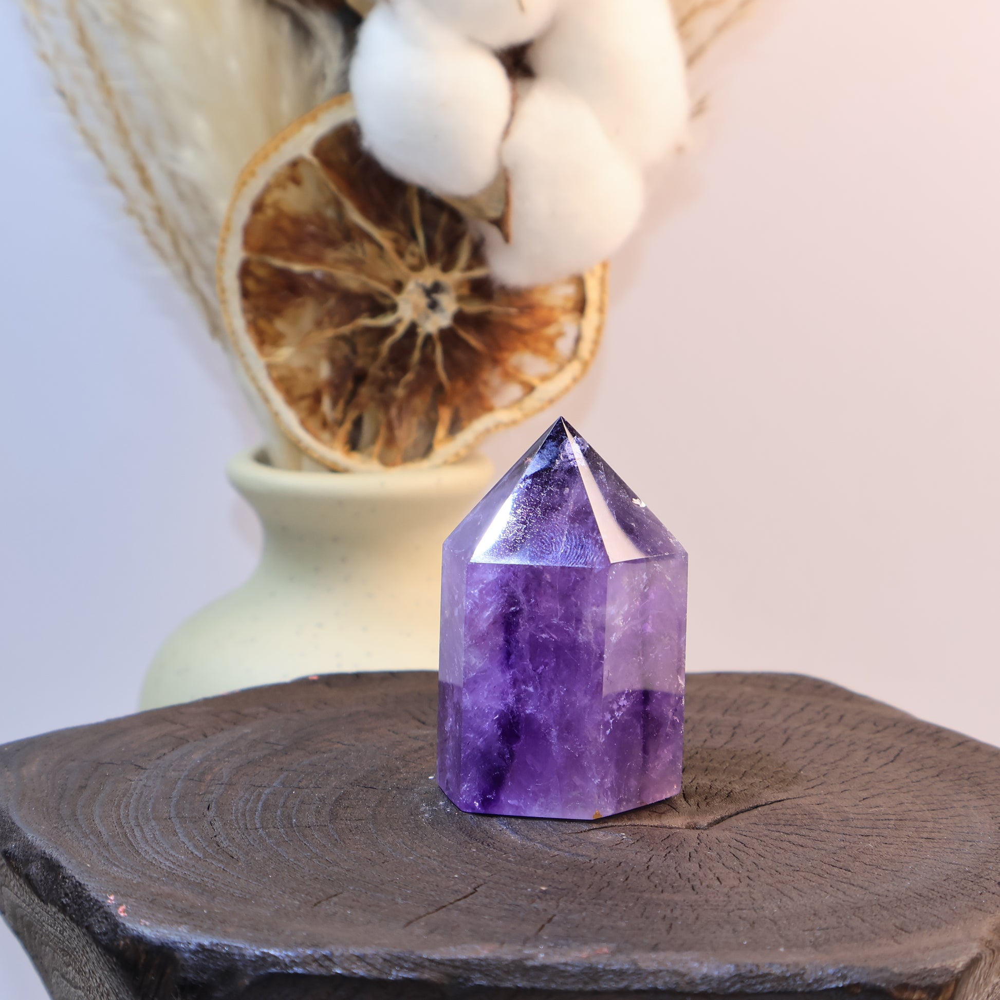 Close-up of Amethyst point reflecting light