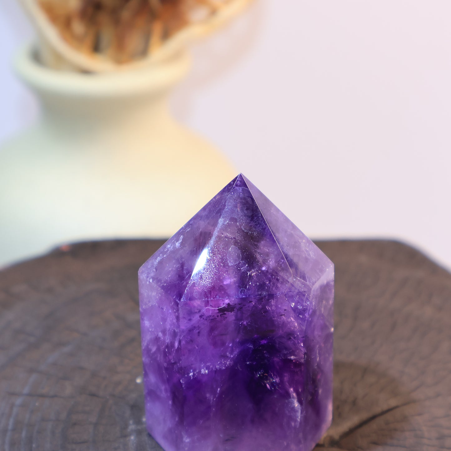 Macro shot of Amethyst crystal point with clarity
