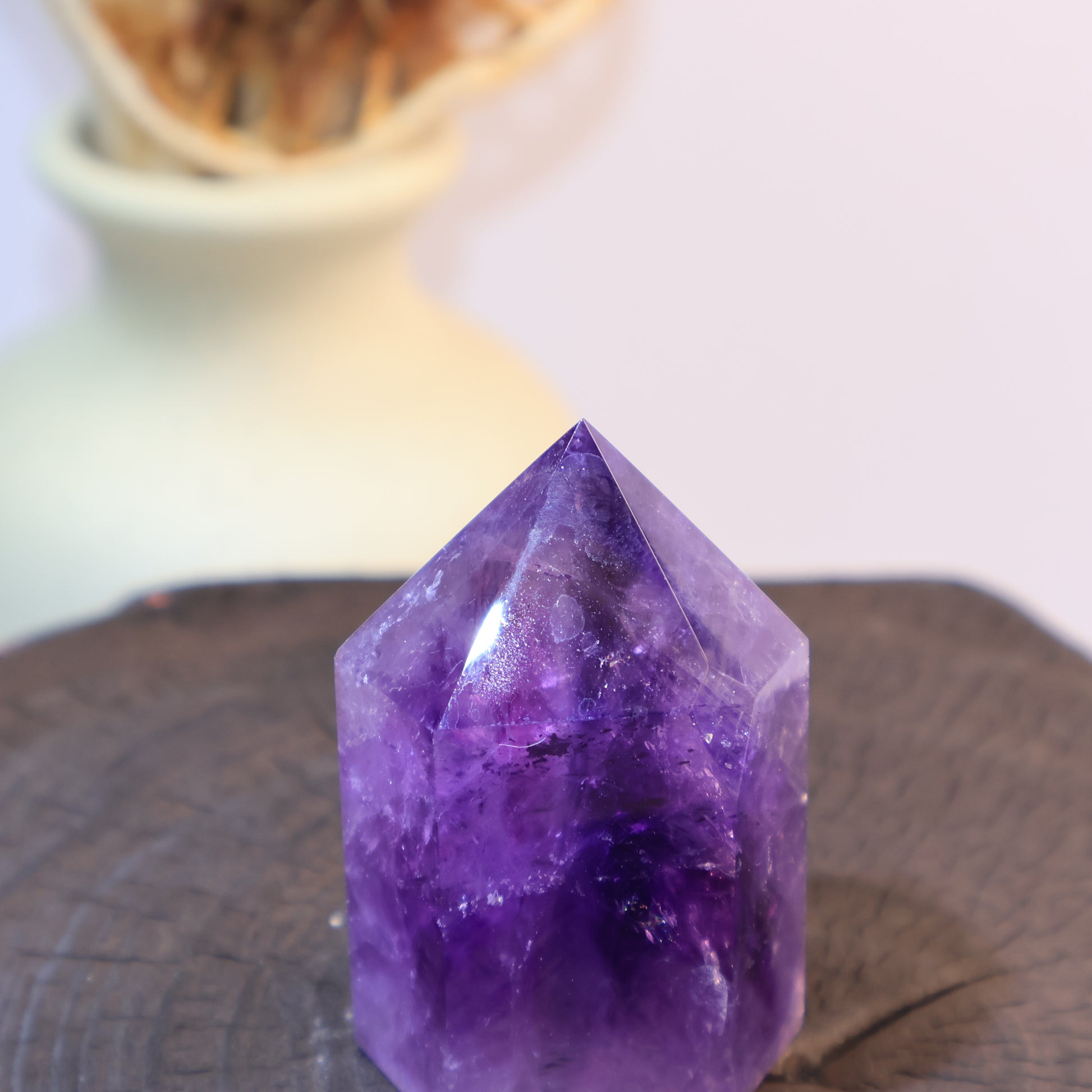 Macro shot of Amethyst crystal point with clarity