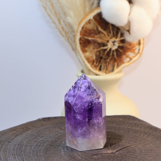 Front view of Amethyst tower, showing gradient from deep to light purple.