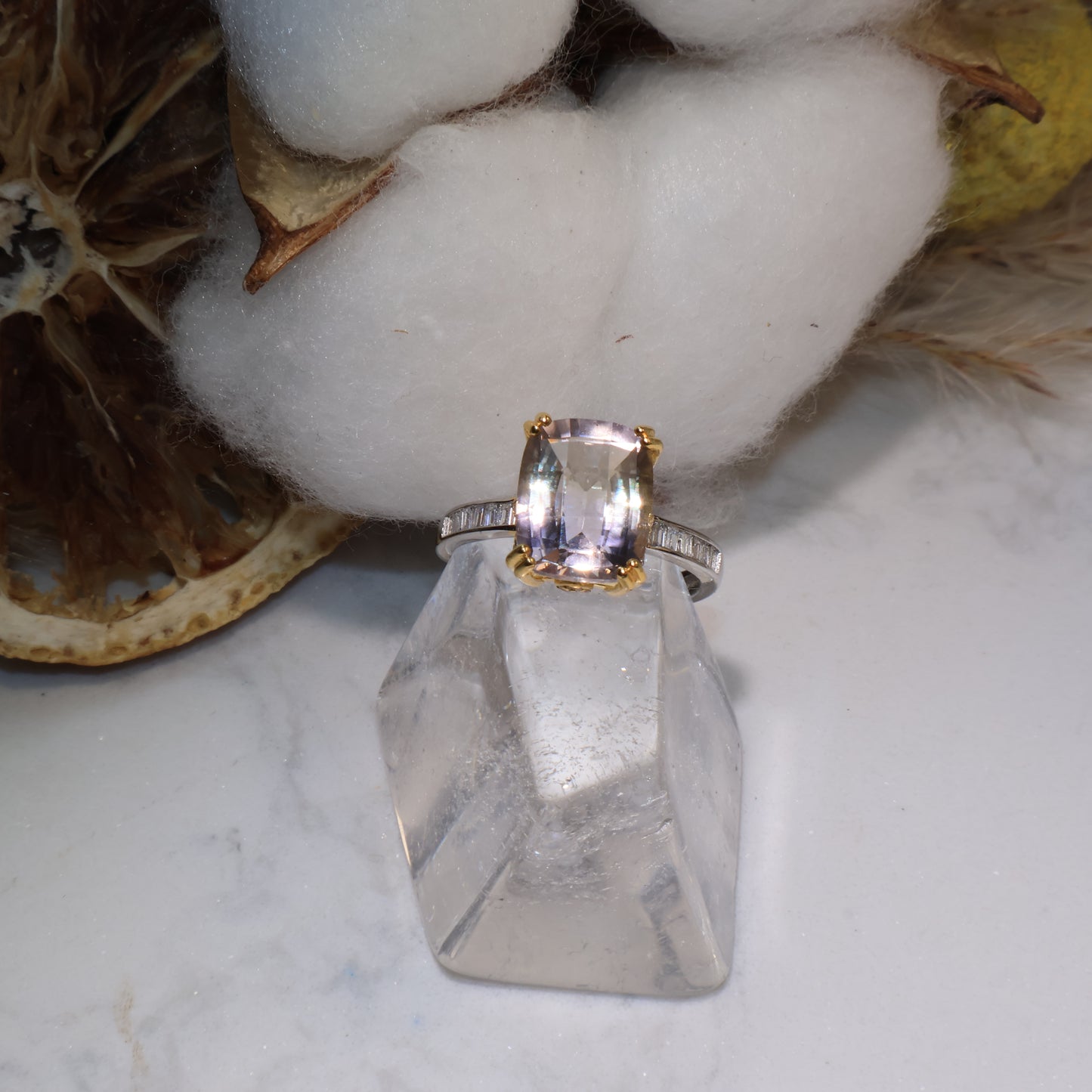 Ametrine Ring 紫黃晶戒指 – 8.6×10.7mm（S925 Adjustable 鑲鋯石）