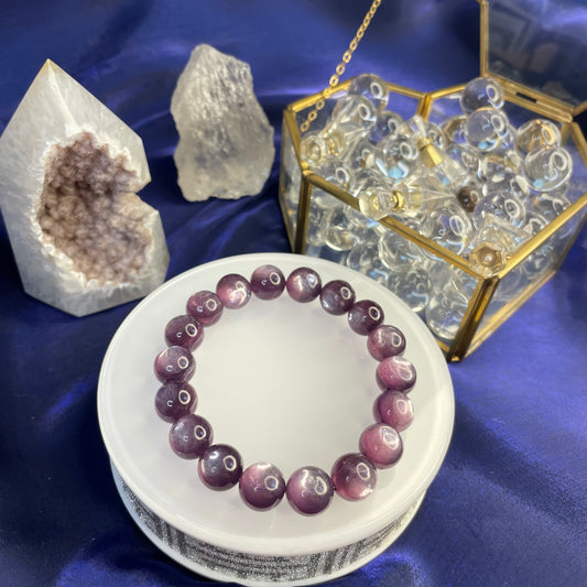 Natural Lepidolite Bracelet – 11mm Calming Purple Mica Crystal for Emotional Balance