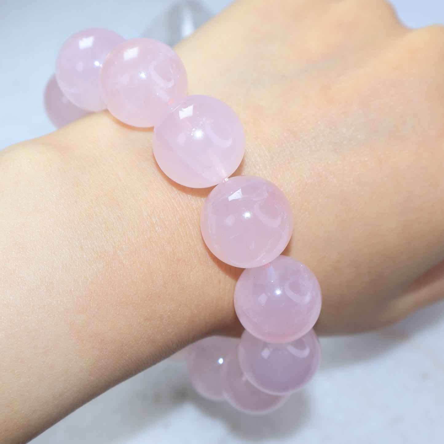 Elegant large rose quartz bracelet with smooth polished round beads