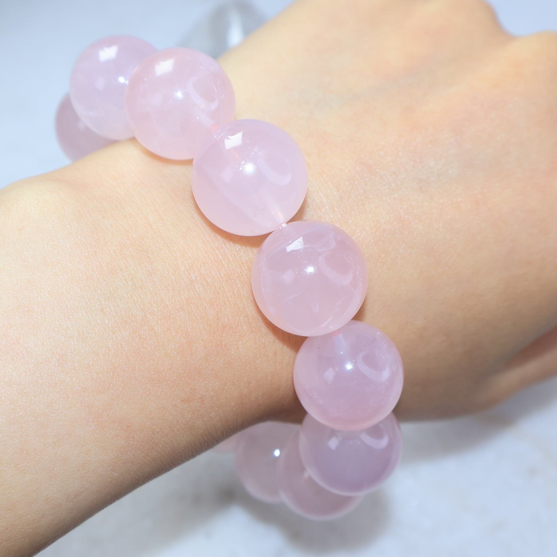 Elegant large rose quartz bracelet with smooth polished round beads