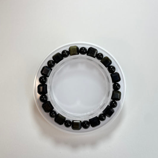 Golden Obsidian Bracelet – Square 8mm & Round 6mm Beads