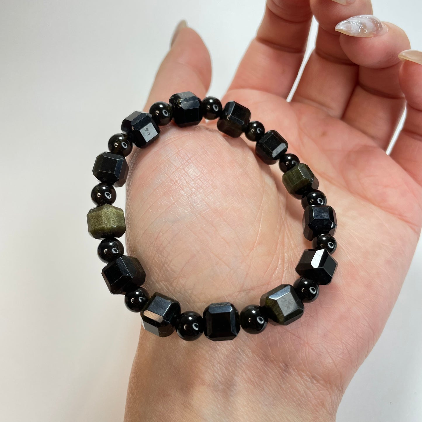 Golden Obsidian Bracelet – Square 8mm & Round 6mm Beads