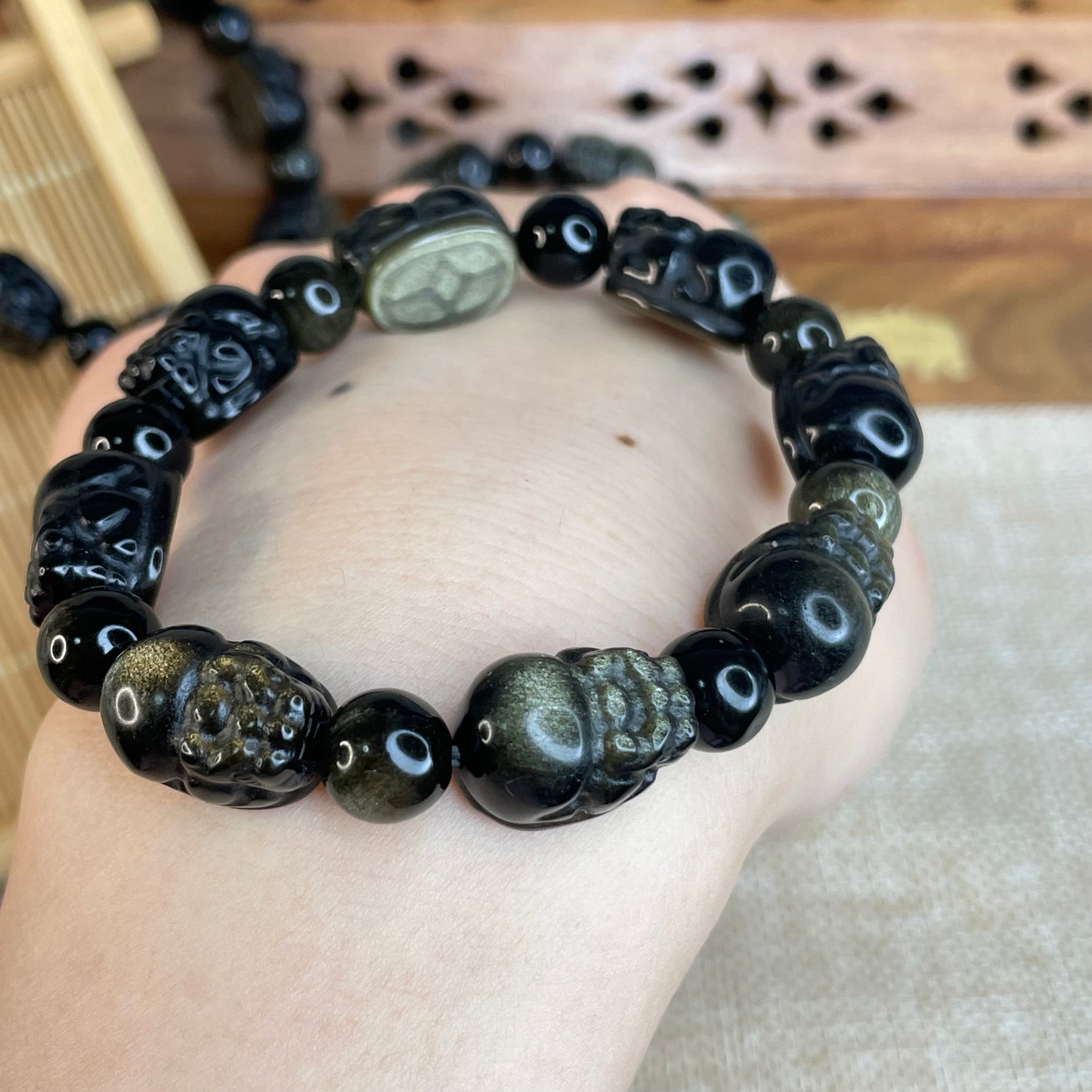 Mystical Pi Xiu Bracelet – 9mm Obsidian & Golden Sheen Obsidian