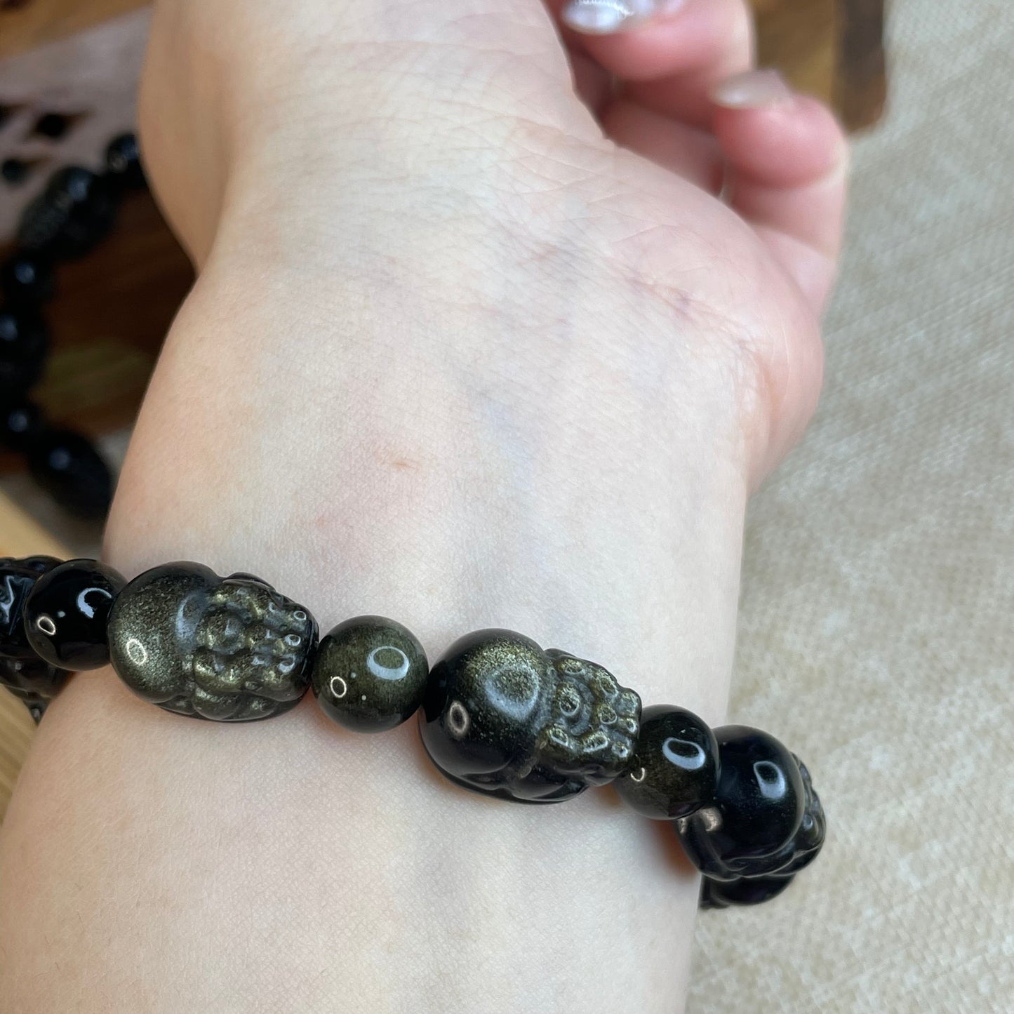 Mystical Pi Xiu Bracelet – 9mm Obsidian & Golden Sheen Obsidian