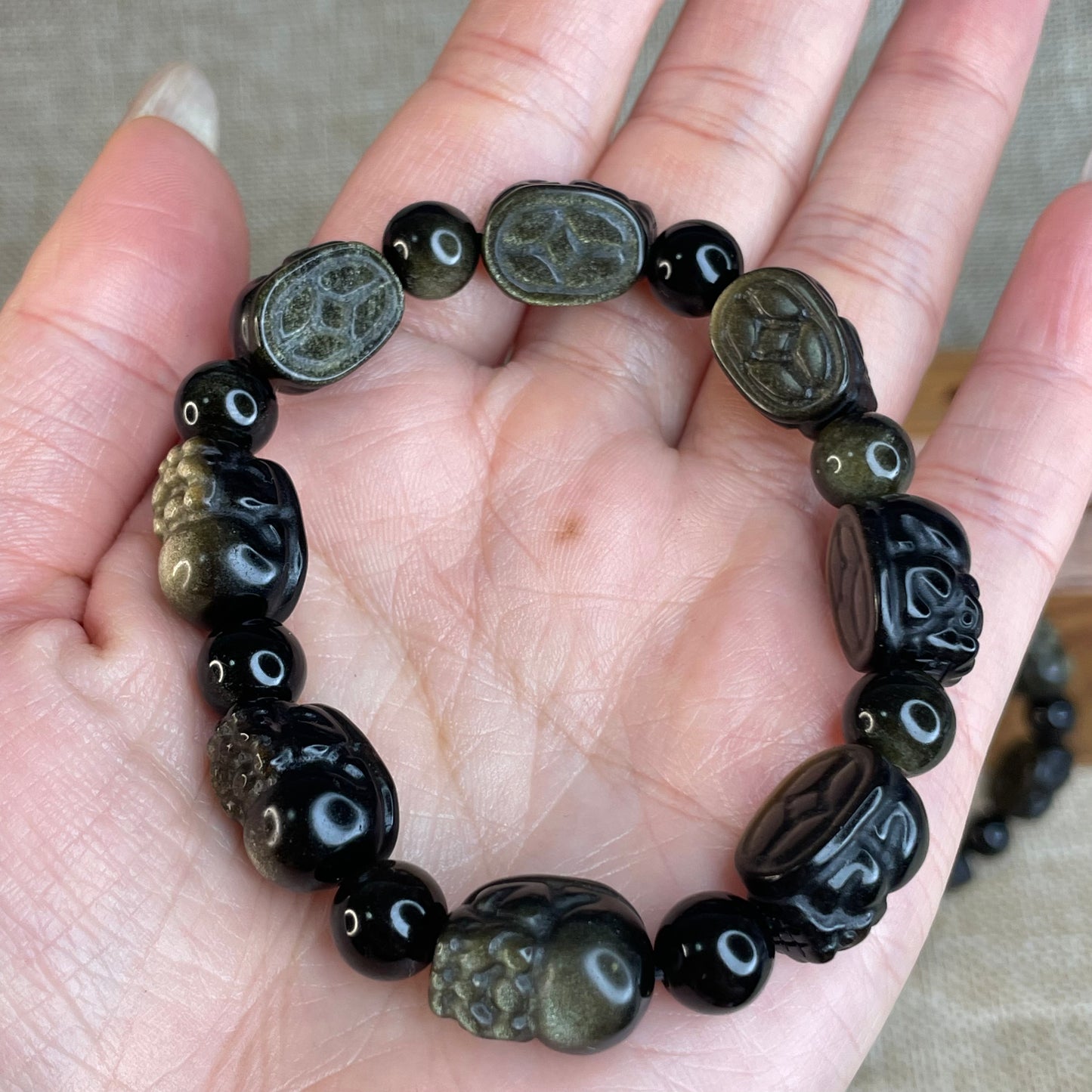 Mystical Pi Xiu Bracelet – 9mm Obsidian & Golden Sheen Obsidian