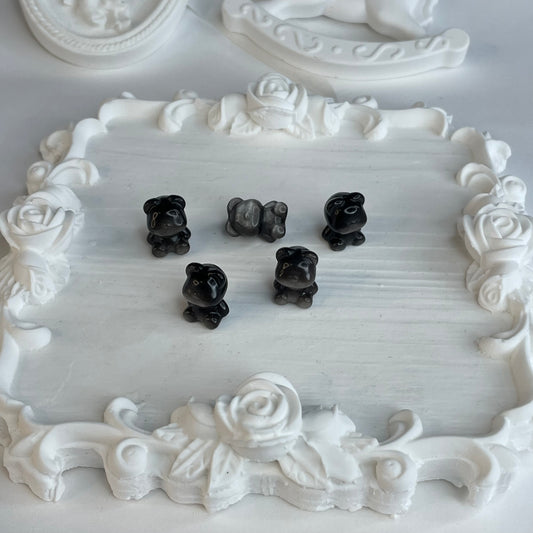 5pcs Silver Sheen Obsidian Carved Bear Beads | 16x12mm Mini Crystals for DIY