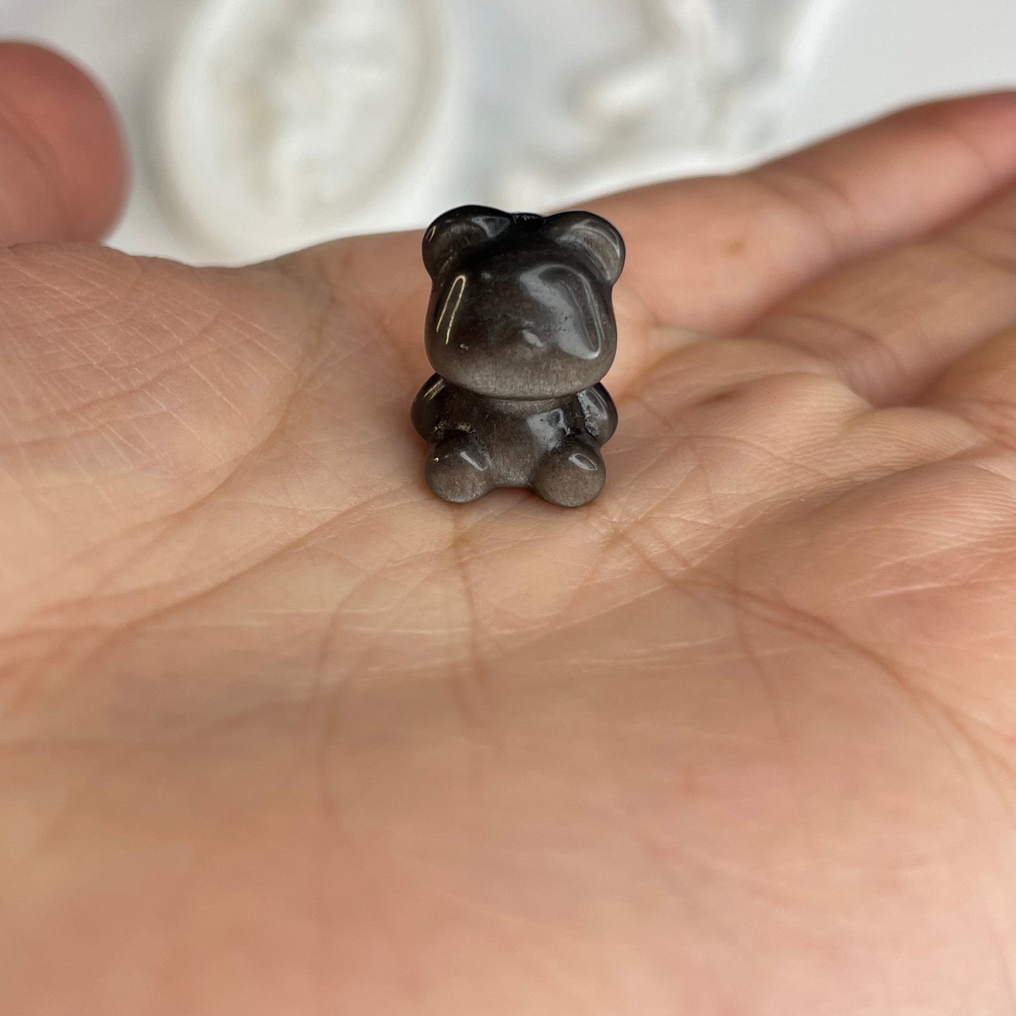 5pcs Silver Sheen Obsidian Carved Bear Beads | 16x12mm Mini Crystals for DIY