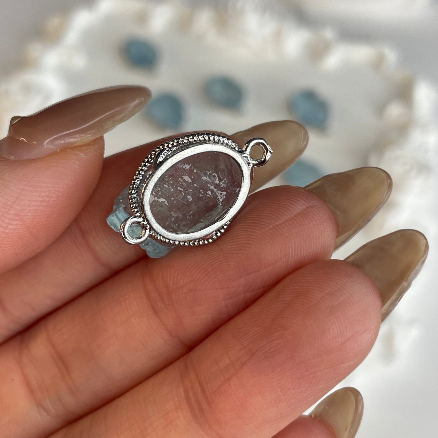 Raw Aquamarine Double-Hole Connectors
