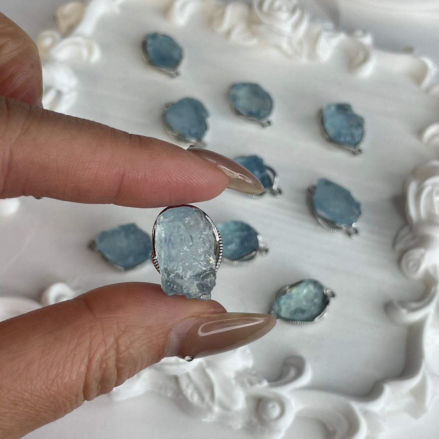 Raw Aquamarine Double-Hole Connectors