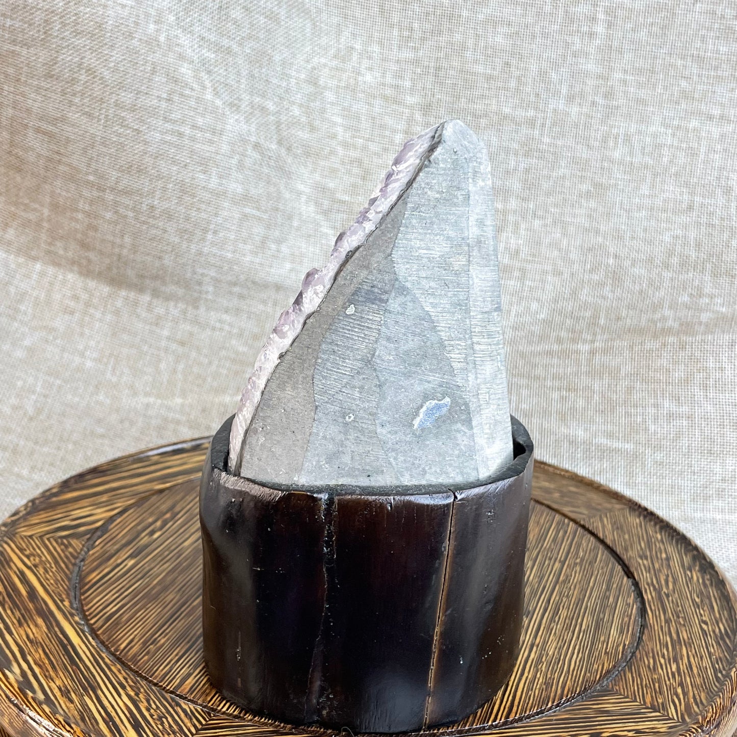 Amethyst Geode with Large Calcite Core – Hand-Carved Base