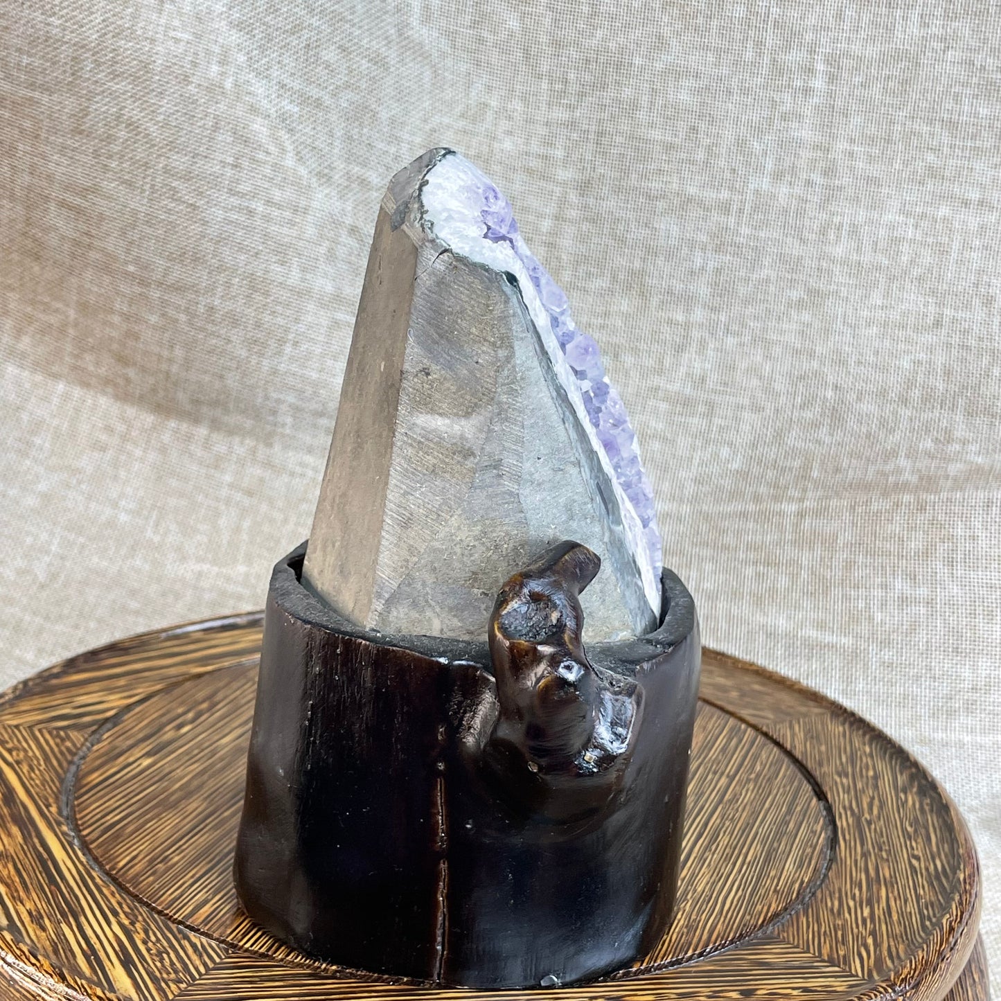 Amethyst Geode with Large Calcite Core – Hand-Carved Base