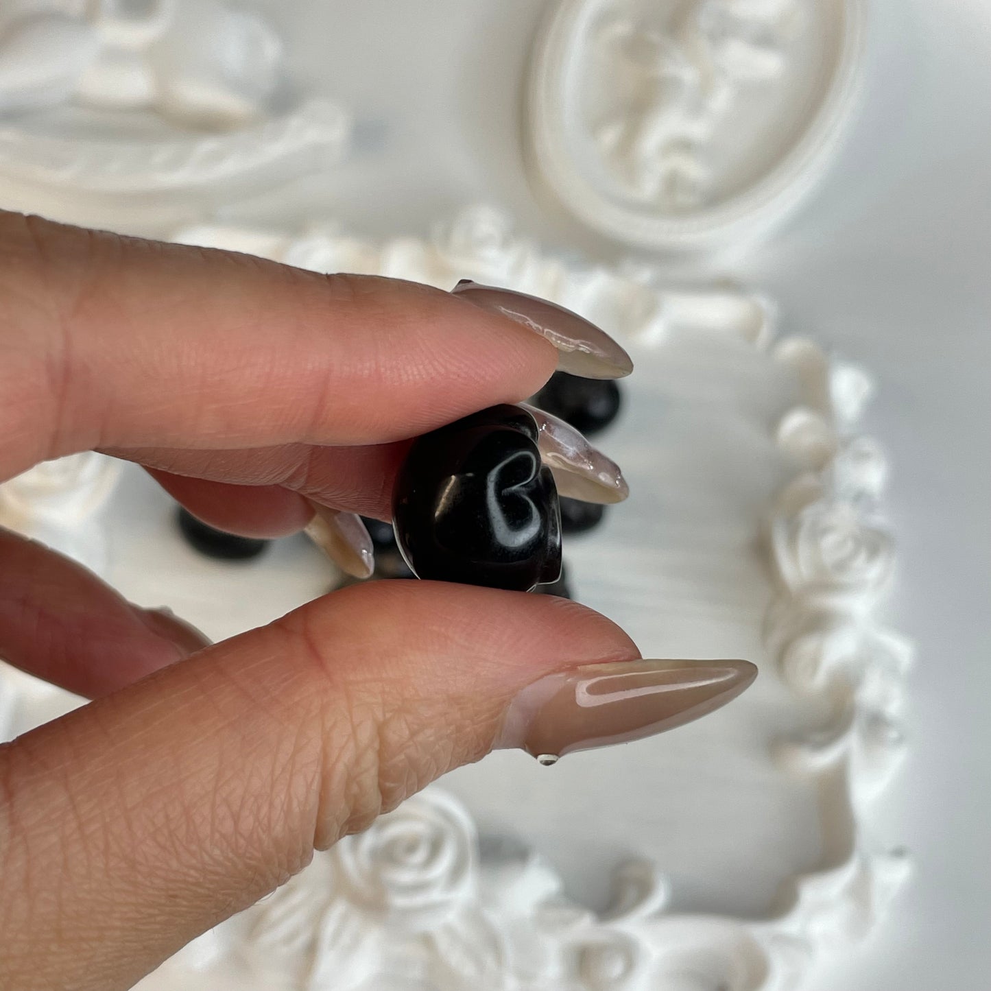 Set of 10 – Silver Obsidian Lucky Cat Paw Beads (13×18mm) | DIY Crystal Charm Accessories