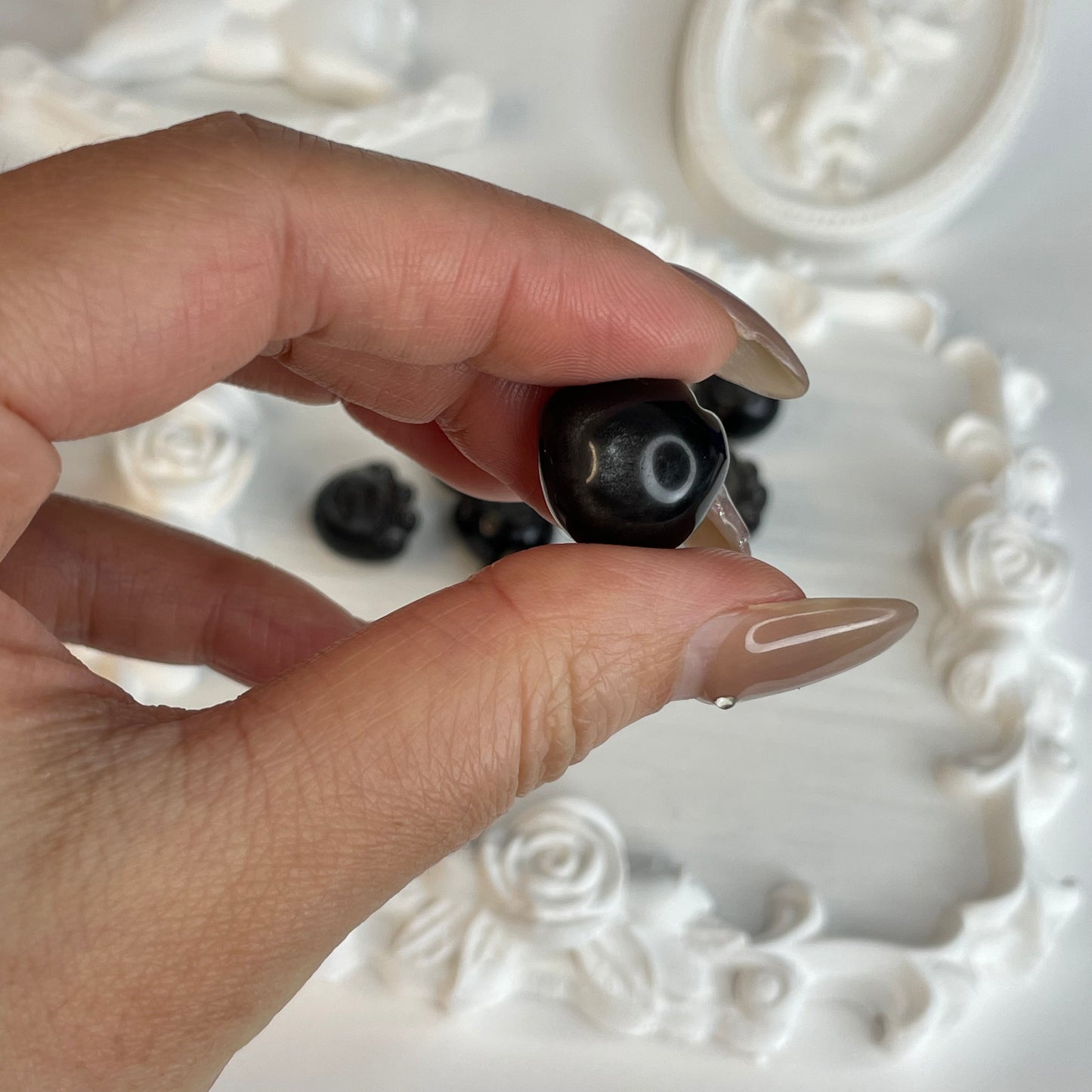 Set of 10 – Silver Obsidian Lucky Cat Paw Beads (13×18mm) | DIY Crystal Charm Accessories