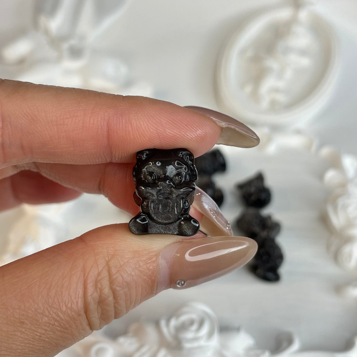 Set of 10 – Silver Obsidian Kirin Beads (18×12mm) | Hand-Carved DIY Protection & Wealth Charms