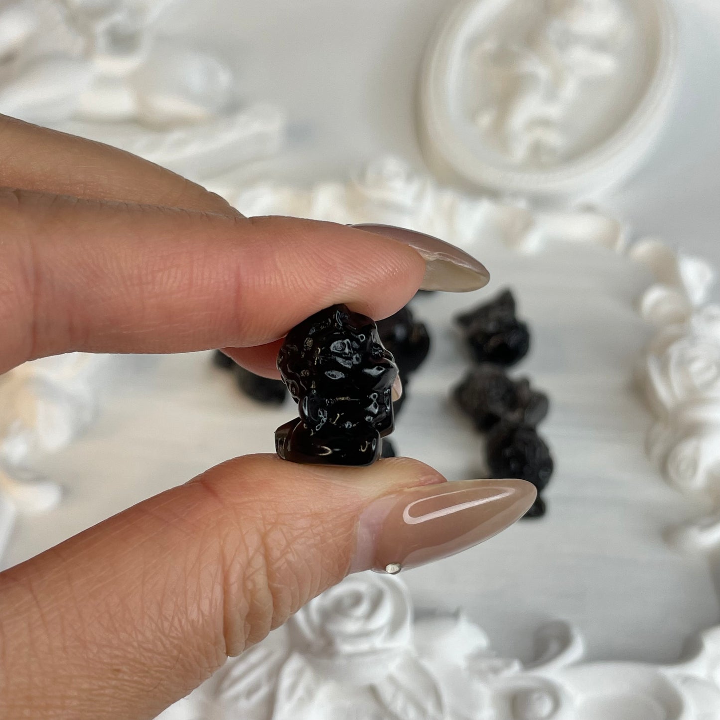 Set of 10 – Silver Obsidian Kirin Beads (18×12mm) | Hand-Carved DIY Protection & Wealth Charms