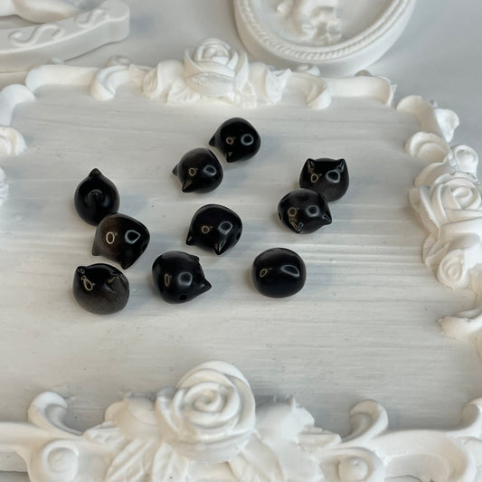 🐾 Silver Obsidian Cat Beads – 13mm (Set of 10)