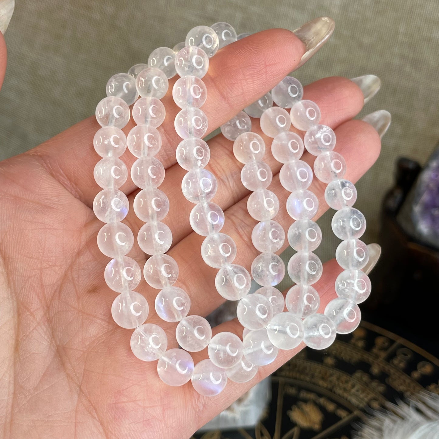 “Moon Dew” Natural Moonstone Bracelet 月露晨光｜天然月亮石手串 – 7mm（India 印度）