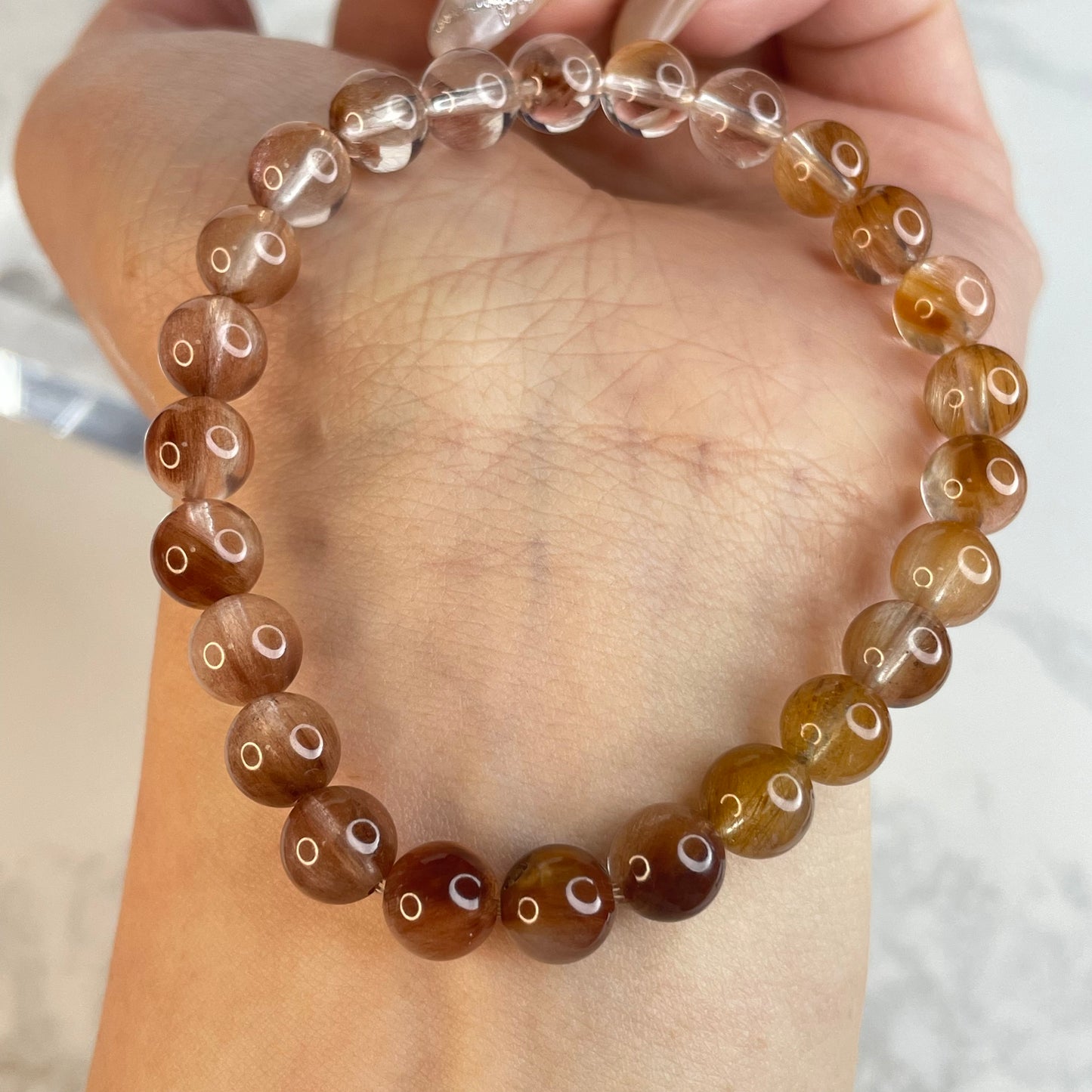 Dual-Tone Rainbow Rutile Quartz Bracelet – 7mm | 雙色漸變彩兔毛水晶手串