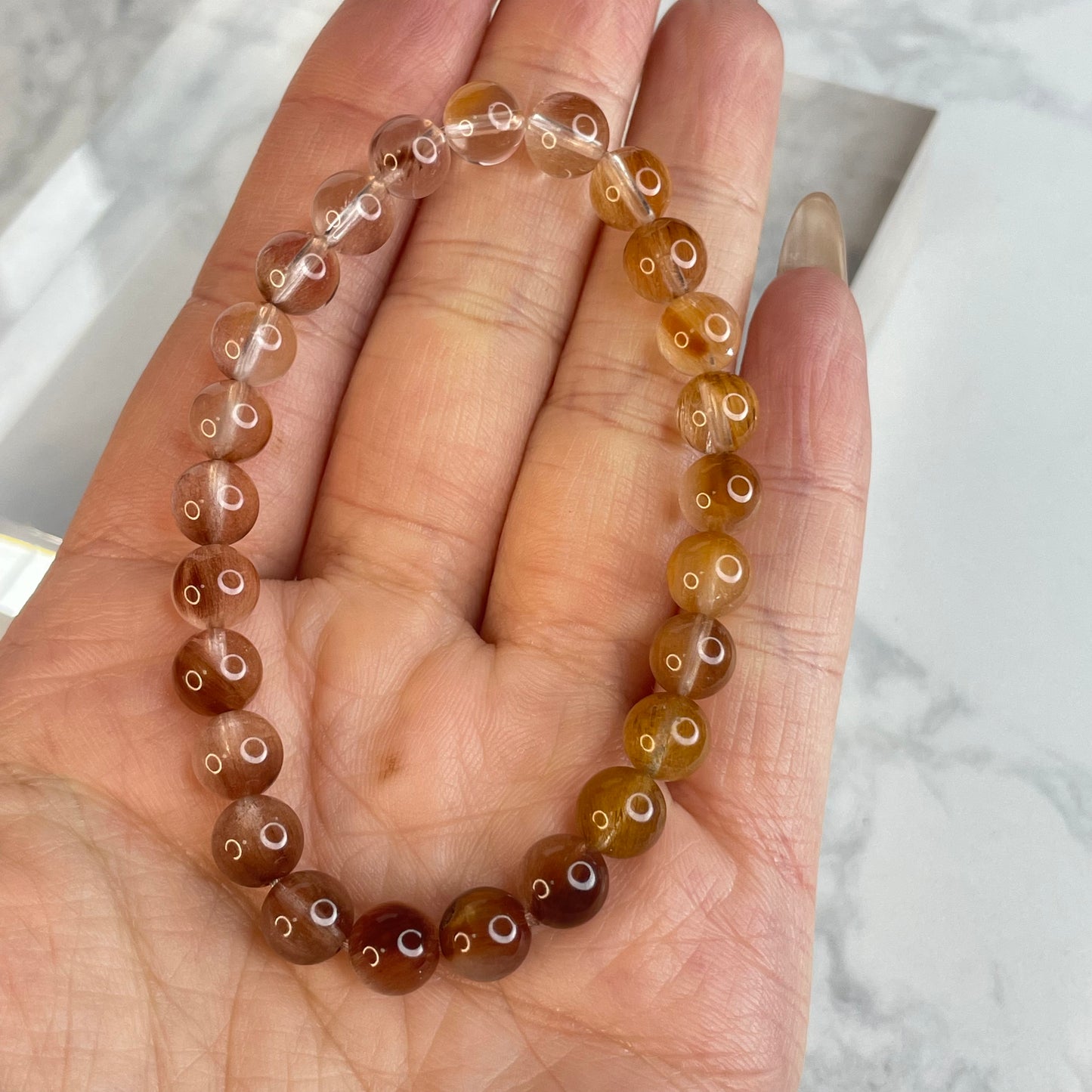 Dual-Tone Rainbow Rutile Quartz Bracelet – 7mm | 雙色漸變彩兔毛水晶手串