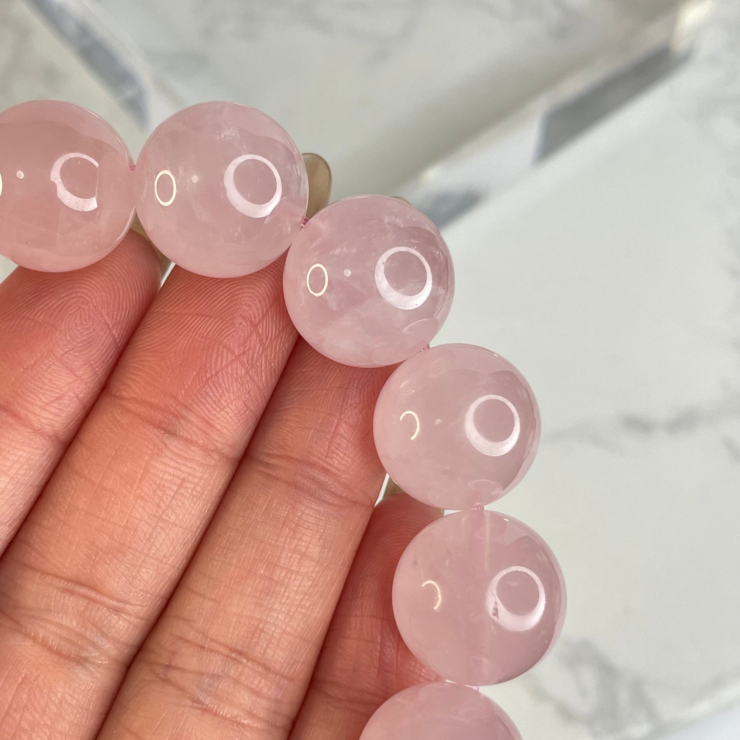 Rose Quartz 馬粉晶手串 – 15mm（原產地：馬達加斯加）