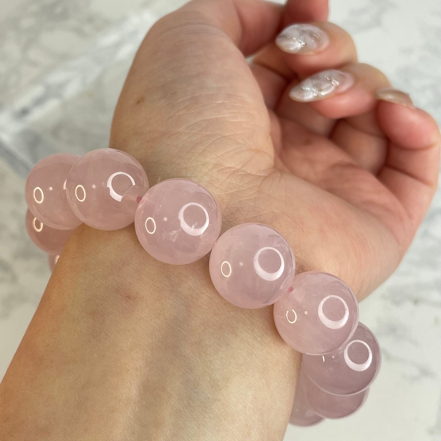Rose Quartz 馬粉晶手串 – 15mm（原產地：馬達加斯加）