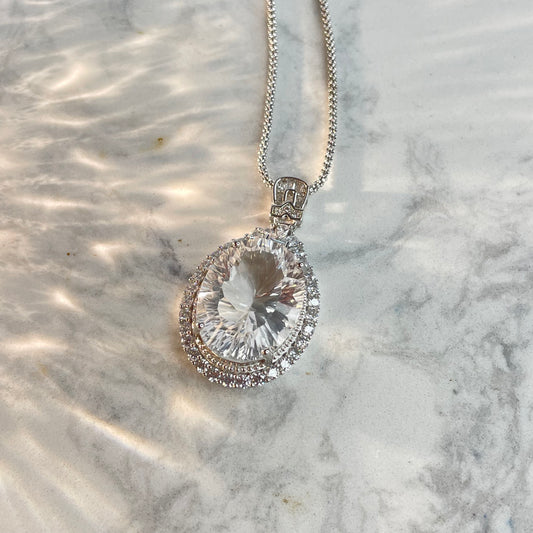 Clear Quartz Pendant 白水晶吊墜（不含頸鏈）– 15×20mm（S925銀鑲鋯石）