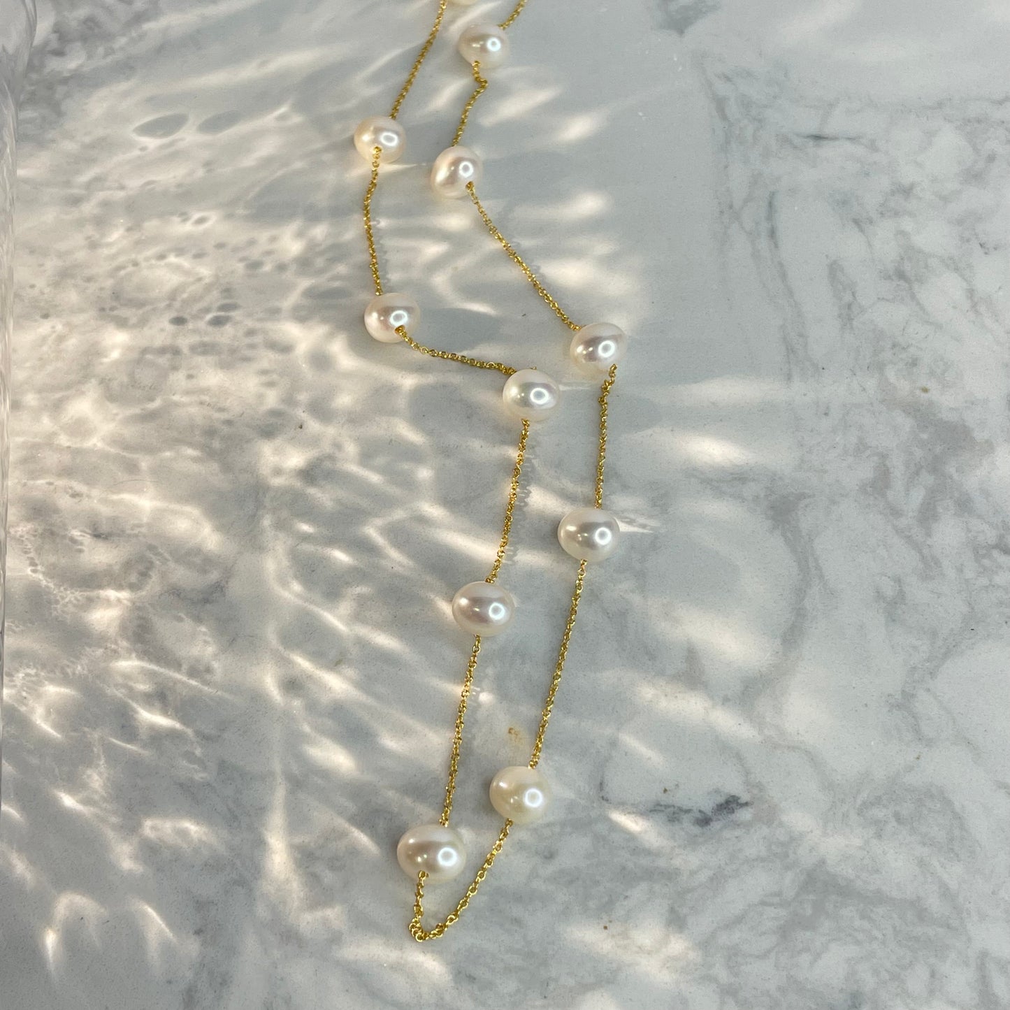 Freshwater Pearl Necklace 天然淡水珍珠頸鏈 – 7mm（金色合金鏈）