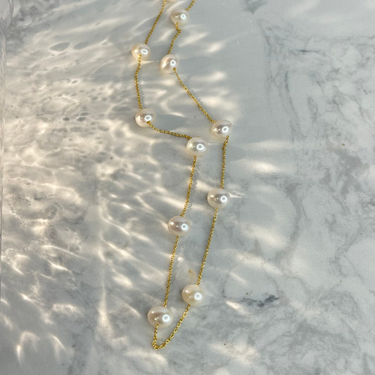Freshwater Pearl Necklace 天然淡水珍珠頸鏈 – 7mm（金色合金鏈）