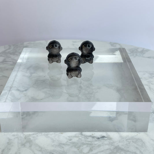 Silver Sheen Obsidian Astronaut Figurines 銀曜石太空人公仔 – Set of 3（DIY配件）