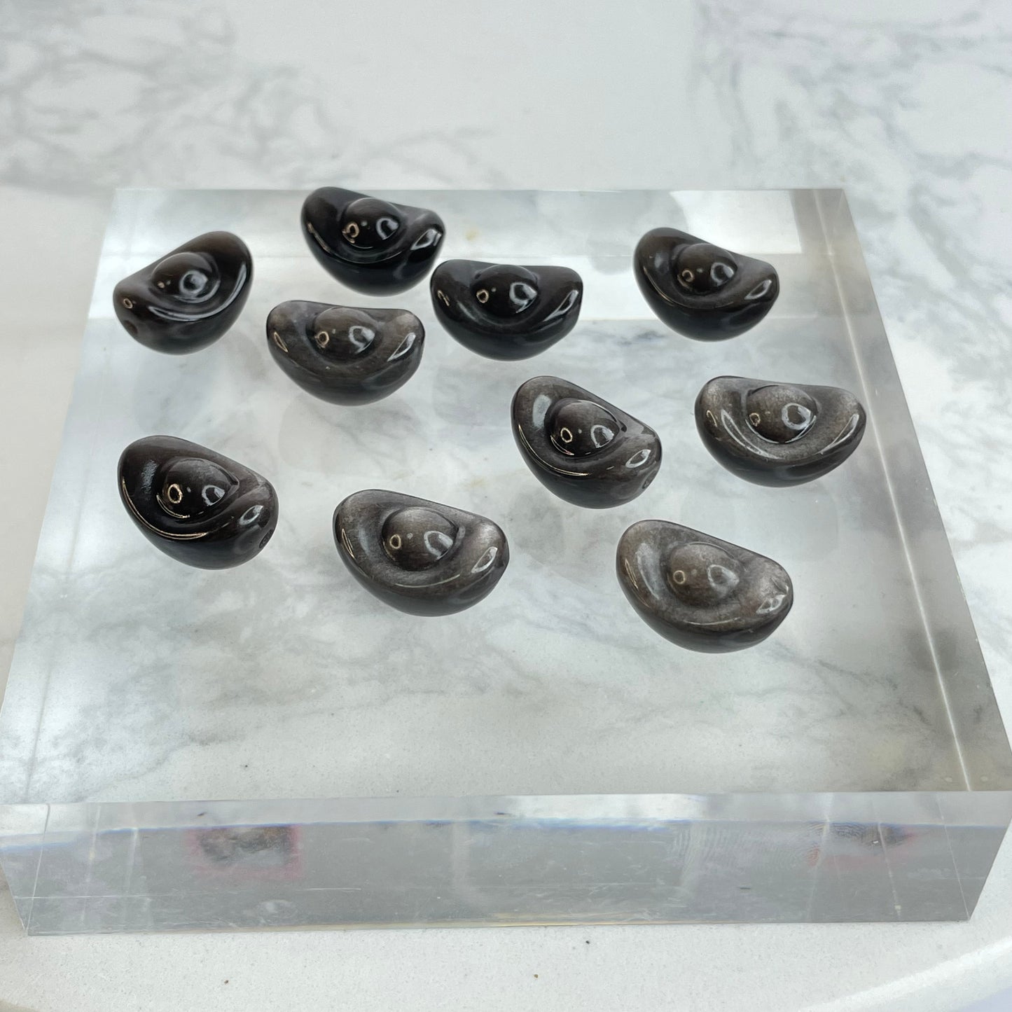 Silver Sheen Obsidian Yuanbao 銀曜石元寶 – DIY Beads 10pcs Set（13×18mm）