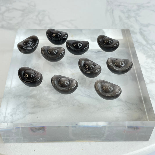 Silver Sheen Obsidian Yuanbao 銀曜石元寶 – DIY Beads 10pcs Set（13×18mm）